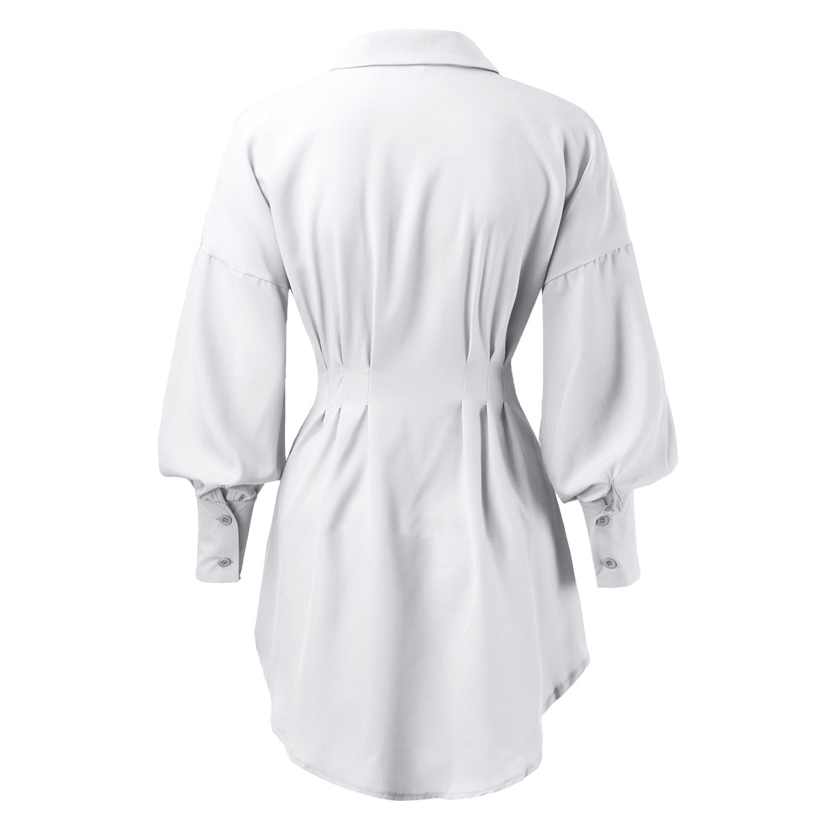 Vestido camiseiro assimétrico com mangas abalonadas para mulher