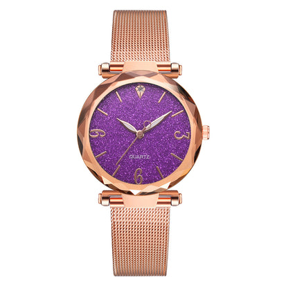 Relógio de Quartzo Fashion com Pulseira de Malha e Mostrador Pó