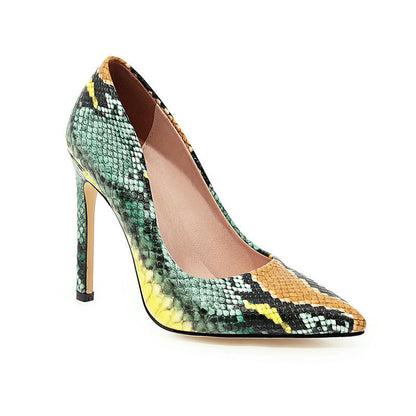 Sapatos de Salto Alto em Bloco de Cor com Estampa de Pele de Cobra para Mulheres