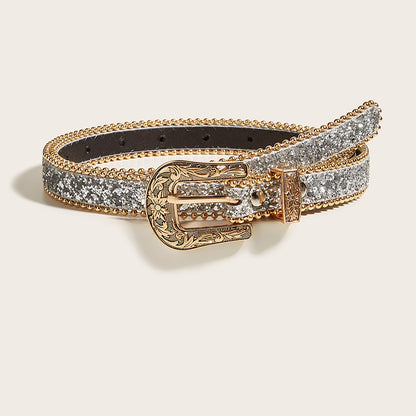 Cinto Fino de Strass Gravado Vintage