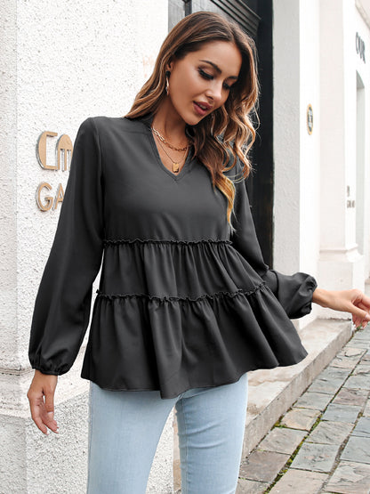 Blusa de Chiffon com Decote em V Outono/Inverno