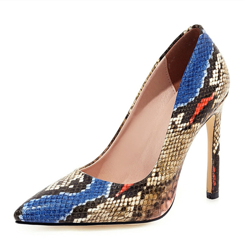 Sapatos de Salto Alto em Bloco de Cor com Estampa de Pele de Cobra para Mulheres
