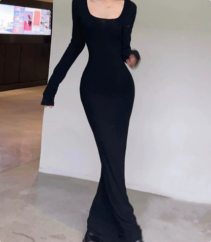 Vestido Longo de Mangas Compridas Elegante para Mulheres