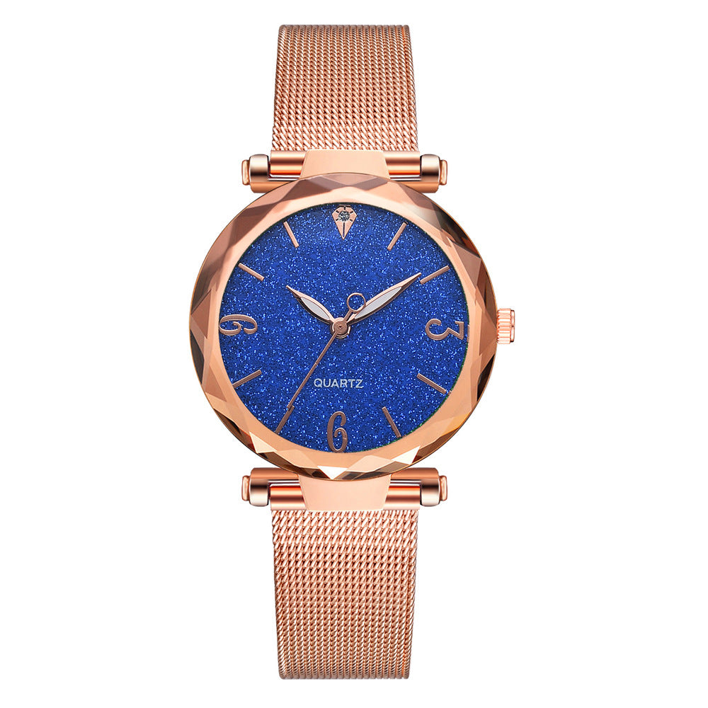 Relógio de Quartzo Fashion com Pulseira de Malha e Mostrador Pó