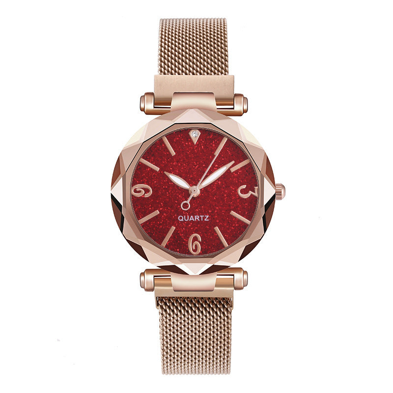 Relógio de Quartzo Fashion com Pulseira de Malha e Mostrador Pó
