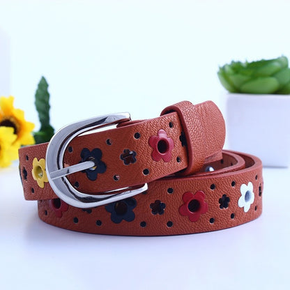 Cinto Casual Infantil com Fivela de Borboleta e Recorte Floral