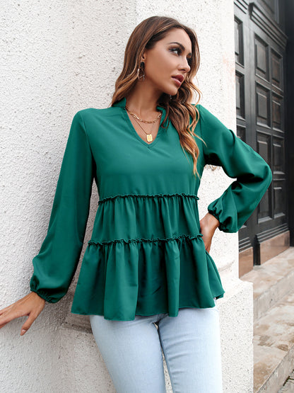 Blusa de Chiffon com Decote em V Outono/Inverno