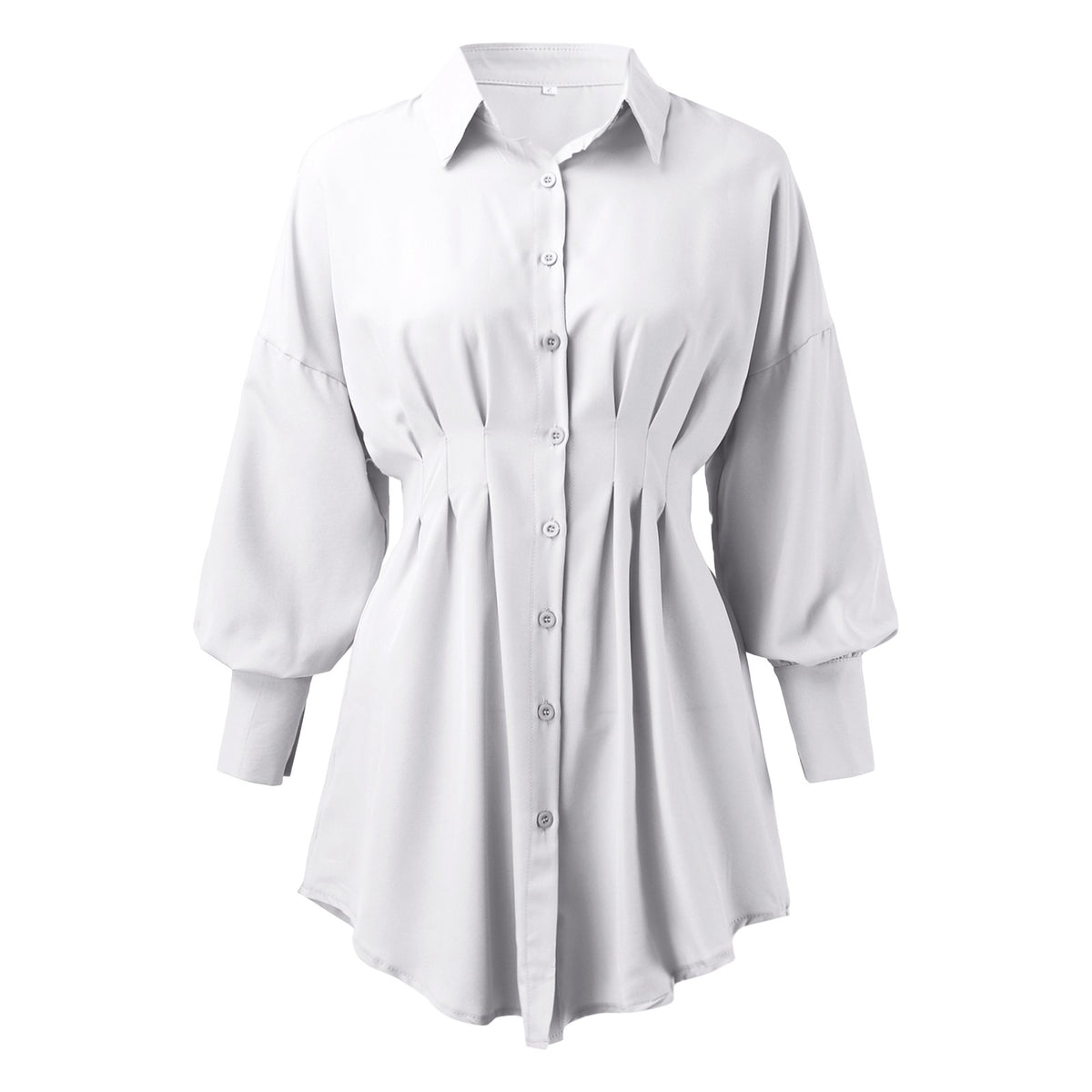 Vestido camiseiro assimétrico com mangas abalonadas para mulher
