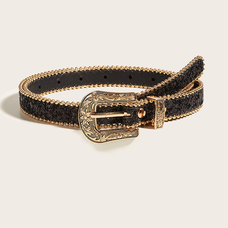 Cinto Fino de Strass Gravado Vintage