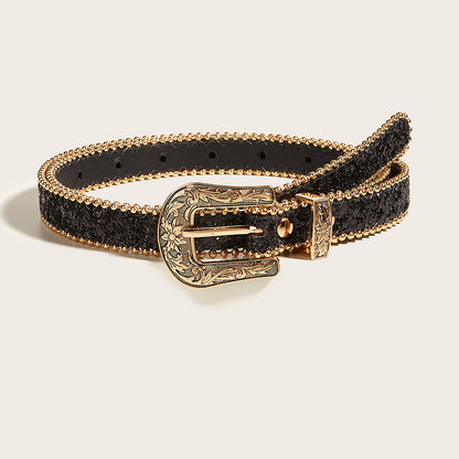 Cinto Fino de Strass Gravado Vintage