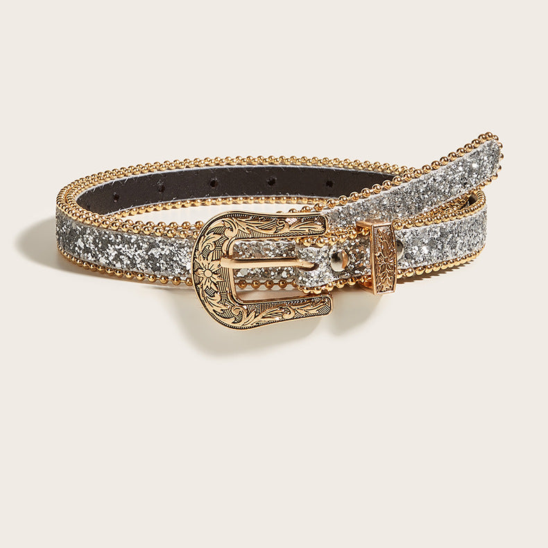 Cinto Fino de Strass Gravado Vintage