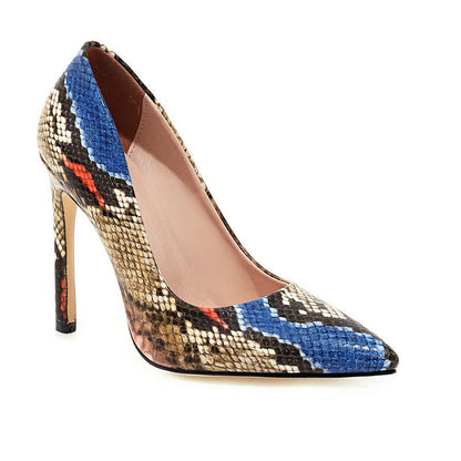 Sapatos de Salto Alto em Bloco de Cor com Estampa de Pele de Cobra para Mulheres