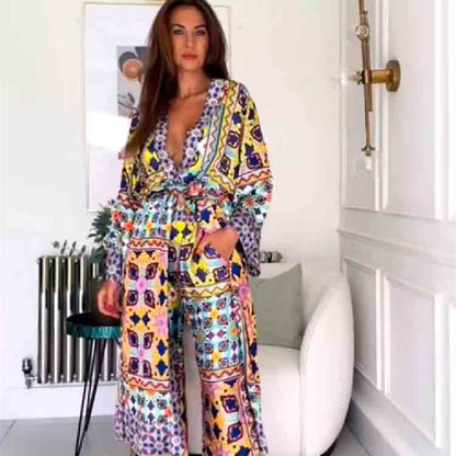Vestido Longo Estampado com Cinto