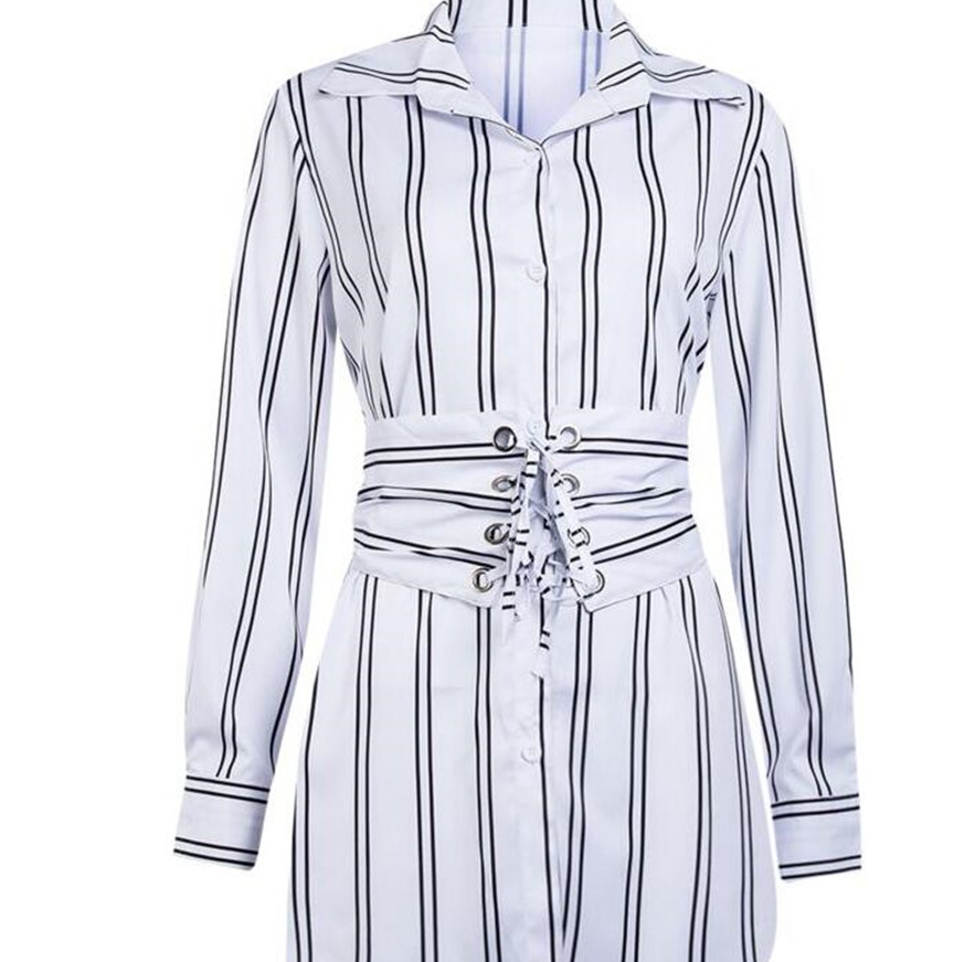 Vestido Camisa Listrado Casual de Manga Longa
