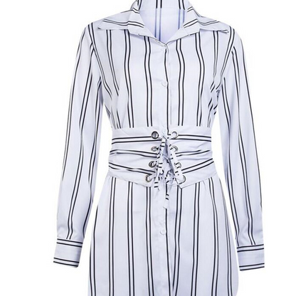Vestido Camisa Listrado Casual de Manga Longa