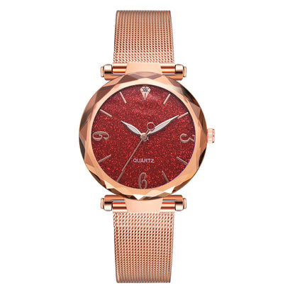 Relógio de Quartzo Fashion com Pulseira de Malha e Mostrador Pó