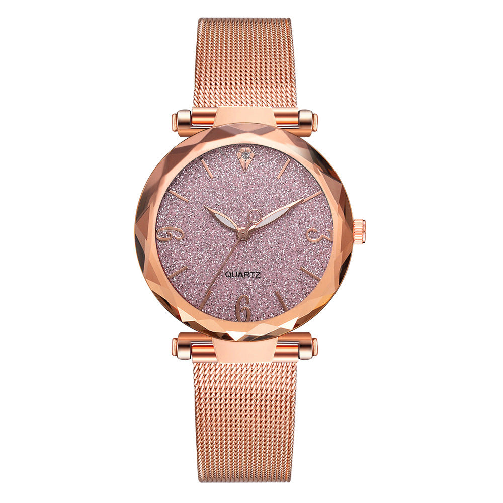 Relógio de Quartzo Fashion com Pulseira de Malha e Mostrador Pó