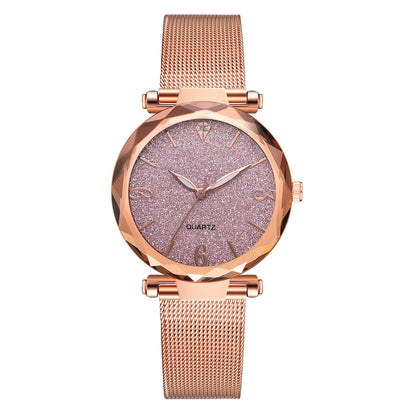 Relógio de Quartzo Fashion com Pulseira de Malha e Mostrador Pó