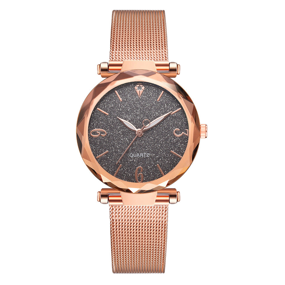 Relógio de Quartzo Fashion com Pulseira de Malha e Mostrador Pó