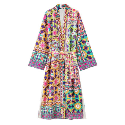 Vestido Longo Estampado com Cinto