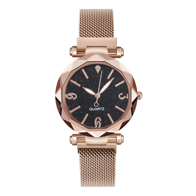 Relógio de Quartzo Fashion com Pulseira de Malha e Mostrador Pó