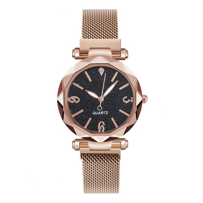 Relógio de Quartzo Fashion com Pulseira de Malha e Mostrador Pó
