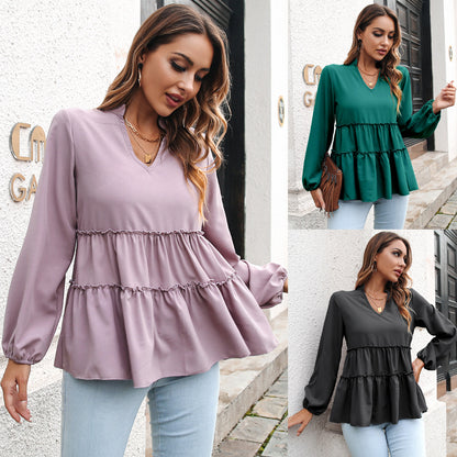 Blusa de Chiffon com Decote em V Outono/Inverno